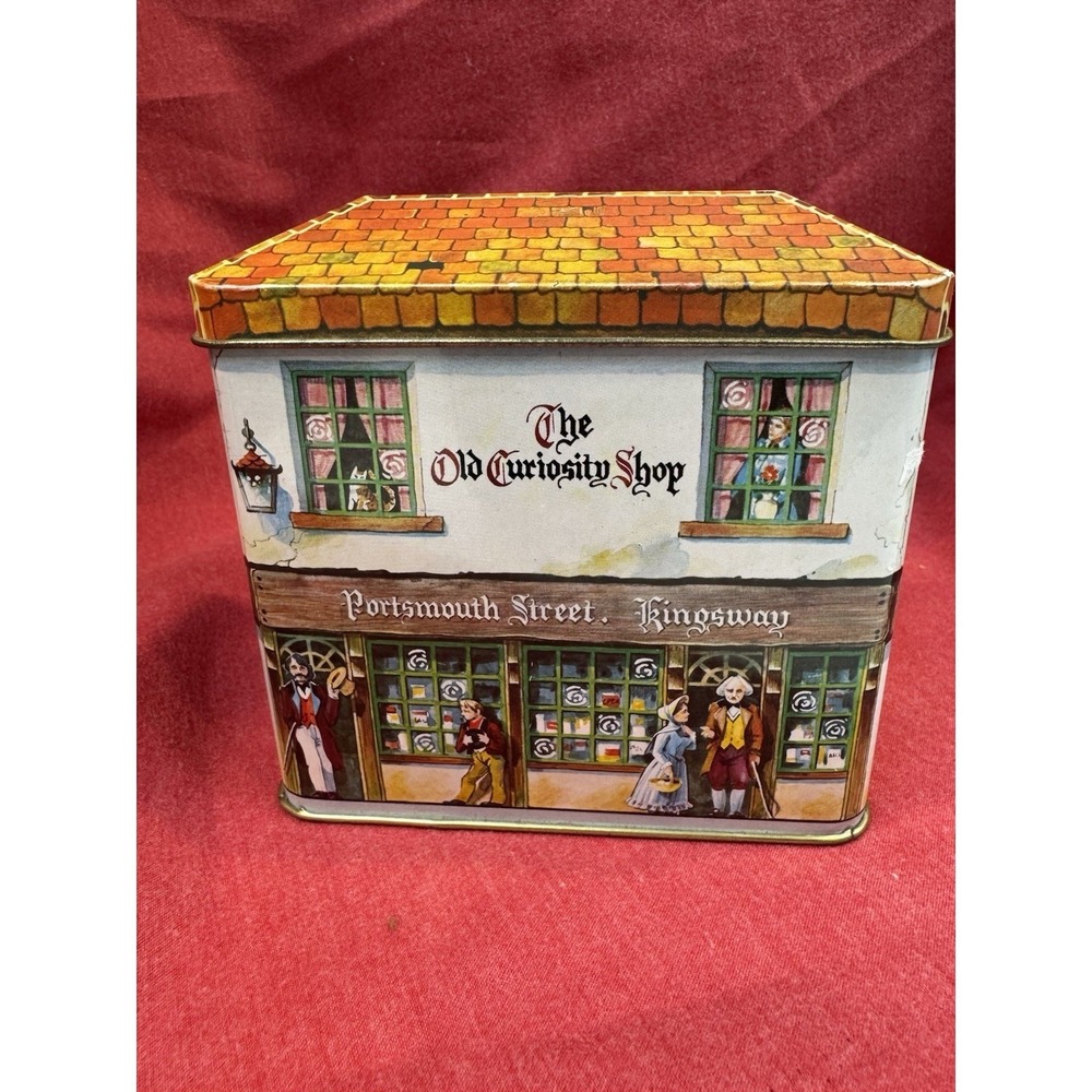 Old Curiosity Shop House Tin Box, Vintage Decorative Illustrated Scene storage